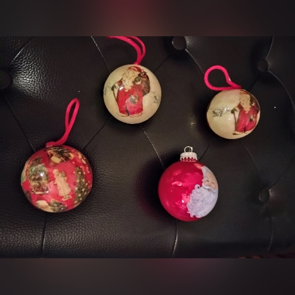 Festive Santa Holiday Ornaments Set - Red and Cream